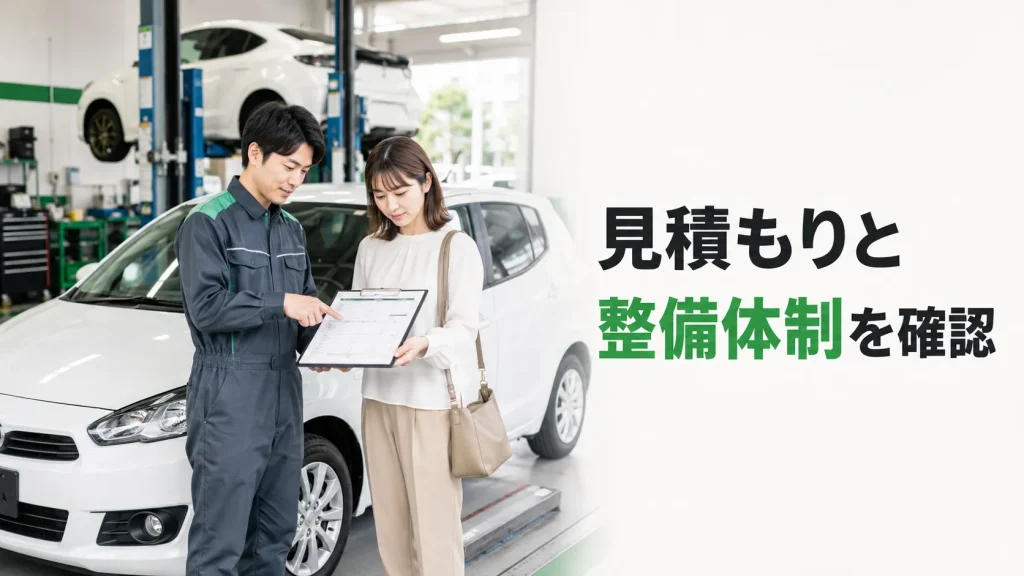 車検の見積もりと整備体制を確認する利用者と整備士